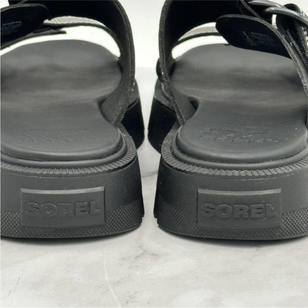 Sorel Sandals Womens Size 6 Black Leather Slides Adjustable Strap NL5223-010 - Picture 9 of 12